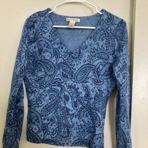 Blue Paisley Vintage Susan Bristol Lambs Wool Sweater
